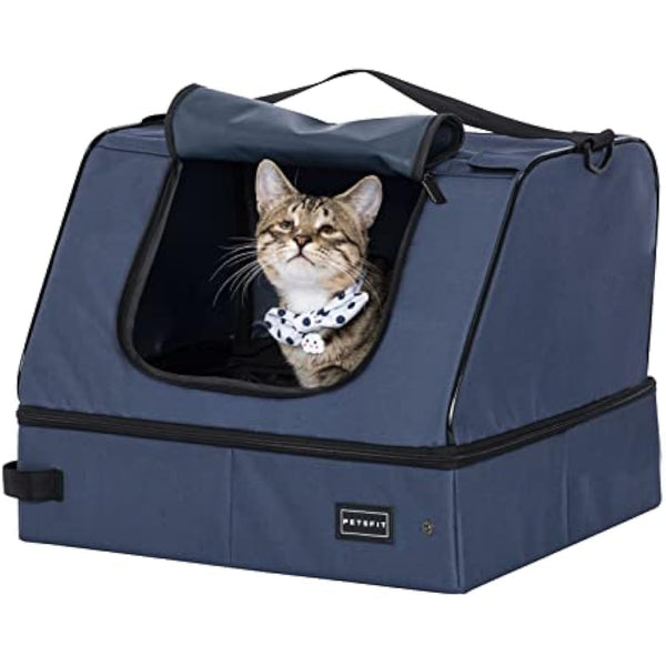 PETSFIT Travel Litter Box for Cats - Removable and Washable 2-Layer Leak-Proof Lining, Scratch-Resistant Fabric with Sturdy Support Frame, Cat Collapsible & Travel Litter Box, Lightweight Blue
