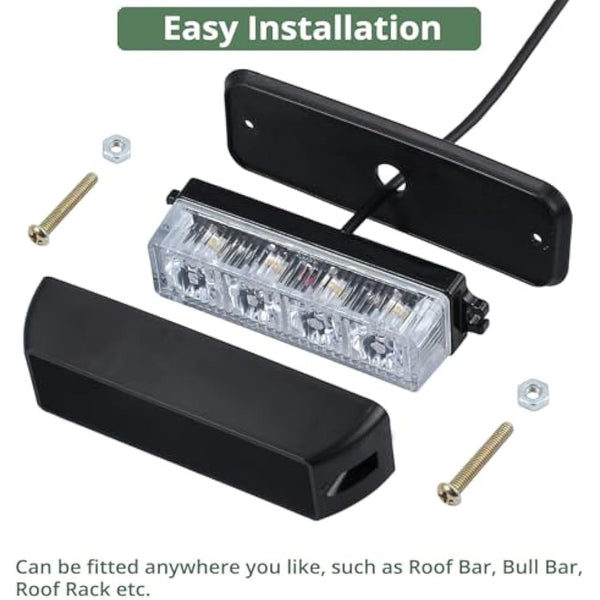 EYPINS 4W Amber Strobe Beacon Light - 4 LED, 18 Flash Modes, Double Switch, 12/24V with 3M Cigarette Lighter Cable - Emergency Hazard Warning Light for Trucks, Snow Plows, Rooftop Vehicles