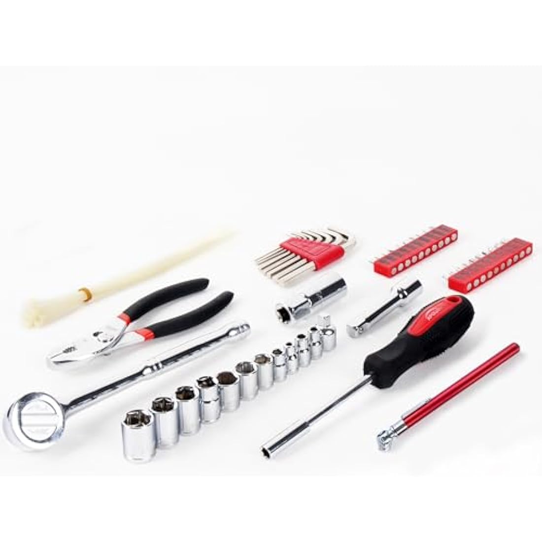 Apollo Tools 56 Piece Compact Metric Auto Tool Set in Zippered Case, Small Mechanic Tool Set for Car, Motorcycle Repair on The Road, Great for Travel - Red - DT9775