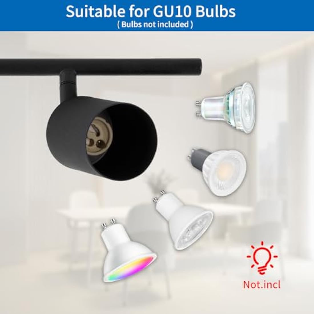 ANWIO 4 Black GU10 Spotlight Ceiling Lights,Bedroom Kitchen Lights Ceiling,GU10 Industrial Hallway Ceilings Light Fitting,Spot Light Bar Indoor Adjustable Light Ceilings Spot Lamp(EUS-EA190811-10)