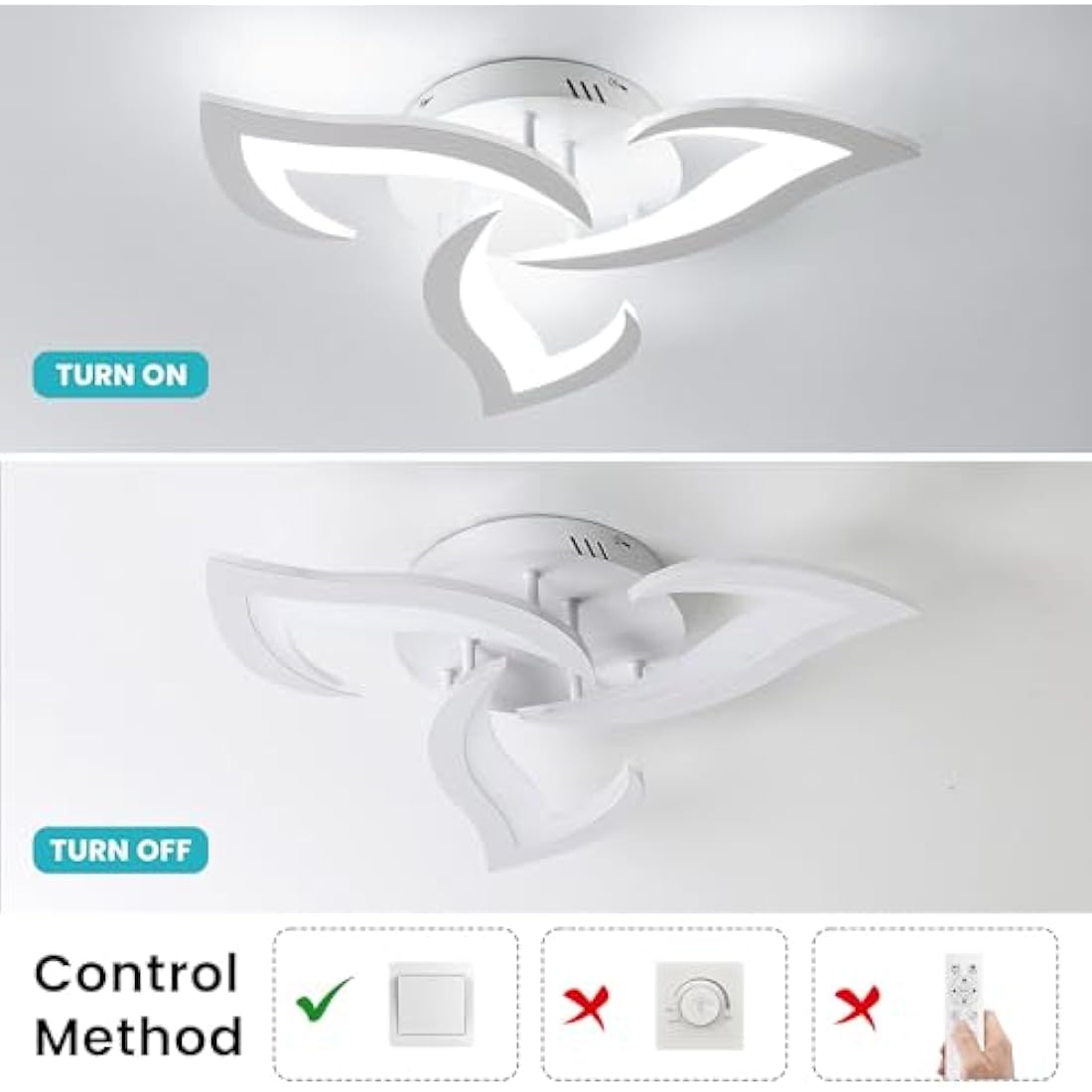 Dorlink LED Ceiling Light, 36W 3240LM Modern Design Ceiling Lighting, 3 Lights Living Room Ceiling Light Acrylic White Flower Fittings Ceilings for Bedroom, Kitchen, Dining Room 6500K Cool White