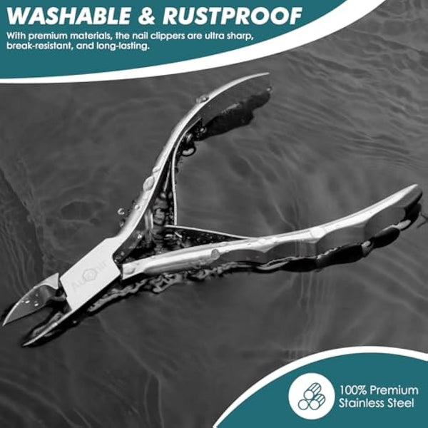 Auxmir Toenail Clippers, Precision Nail Clippers for Thick or Ingrown Toenails, 5" Sharp Curved Stainless Steel Nail Cutters, Professional Nippers Grooming Tool, Safety Cover Included