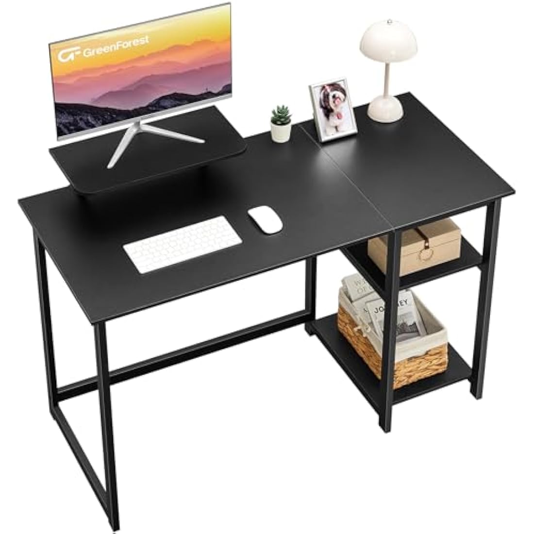 GreenForest Computer Desk with Monitor Stand,120cm Black Desk with Reversible Storage Shelves Modern PC Gaming Home Office Desk for Small Spaces,Black