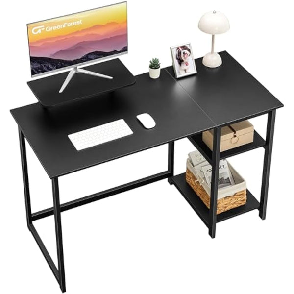 GreenForest Computer Desk with Monitor Stand,120cm Black Desk with Reversible Storage Shelves Modern PC Gaming Home Office Desk for Small Spaces,Black