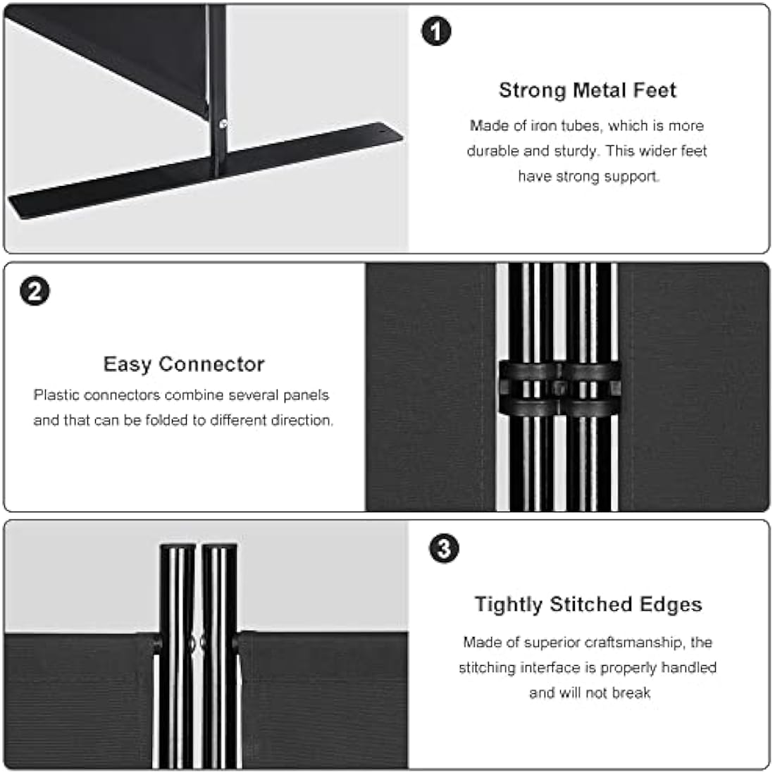 Kokorona 6 Panel Room Divider, 6FT Tall Folding Privacy Screen Wall Dividers, Portable Privacy Screen Freestanding Room Divider for Room Separation, Included-Cover Strips, Dark Grey, W 305 x H 183 cm