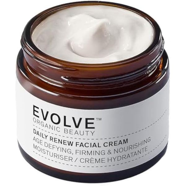 Evolve Organic Beauty - Daily Renew Facial Cream with anti-ageing Peptides, Hyaluronic Acid, vitamin E | Certified Organic Vegan Clean Beauty (2 oz | 60 mL) - For Normal to dry skin