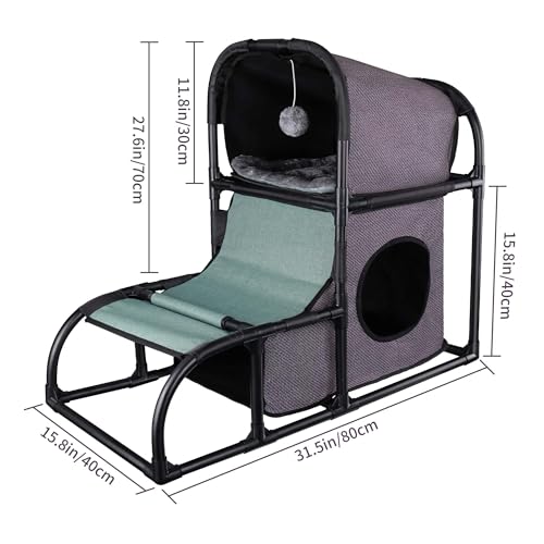 Goetland Modern Cat Tree House Condo Pet Furniture Large Cat Tower Bed Scratching Post Climber Peek Holes Dangling Toy
