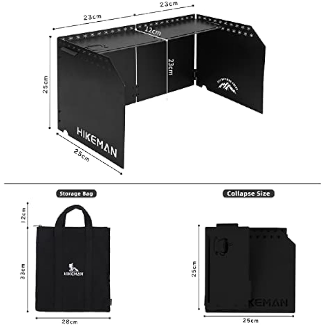 HIKEAMN Gas Stove Windshield - Folding Camping Stove Windshield Cooker WindScreen With a Storage Bag for Camping,Hiking,Picnic,Cooking（Black）