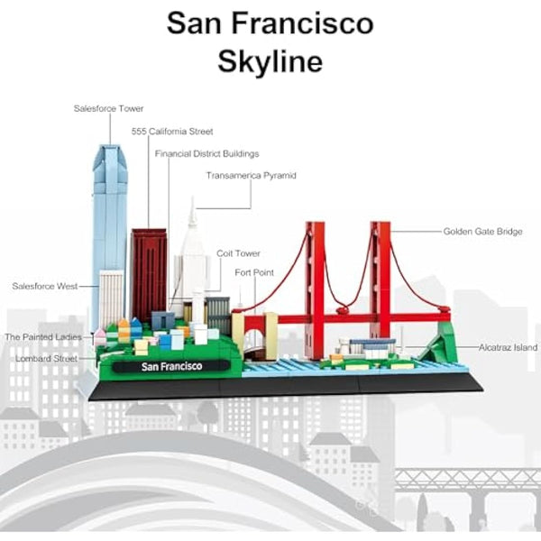 APOSTROPHE Games San Francisco Skyline Building Block Set (459 Pieces) Features Golden Gate Bridge and More - Architecture Model for Kids and Adults