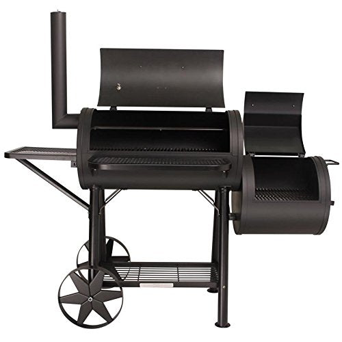 CosmoGrill Outdoor XL Smoker Barbecue Charcoal Portable BBQ Grill, 2 Folding Side Table, Built-in Thermometer, Adjustable Charcoal Pan & Chimney, Wheels, Large Coal BBQ Smoker for Home Garden Cooking