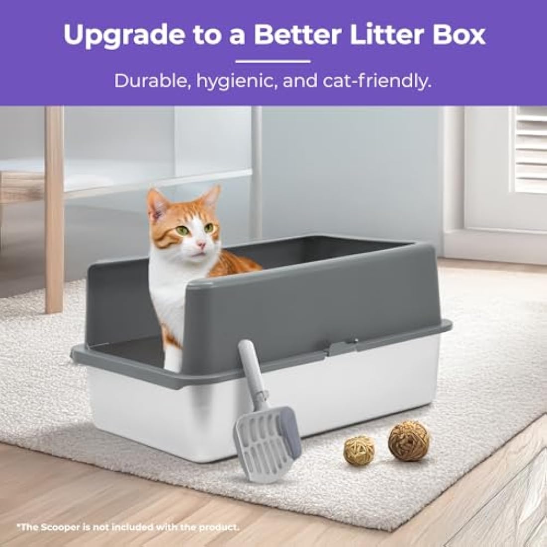 iPrimio Stainless Steel XL Cat Litter Box - Enclosed High-Sided Litter Box for Big Cats - Easy Cleaning, Odour-Resistant Pan - Durable Cat Tray with Smooth Surface, 23.5" x 15.5" x 6"