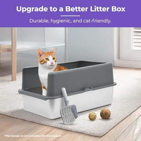 iPrimio Stainless Steel XL Cat Litter Box - Enclosed High-Sided Litter Box for Big Cats - Easy Cleaning, Odour-Resistant Pan - Durable Cat Tray with Smooth Surface, 23.5" x 15.5" x 6"