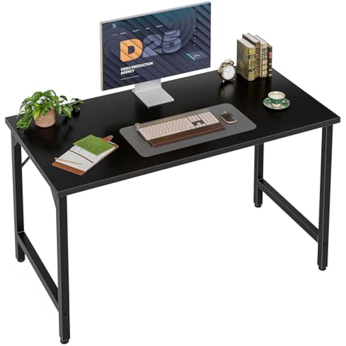 Grandder 100 cm Computer Desk, Small Home Office Desk Study Writing Kid Table, Simple PC Gaming Desk, Adjustable Feet, Black