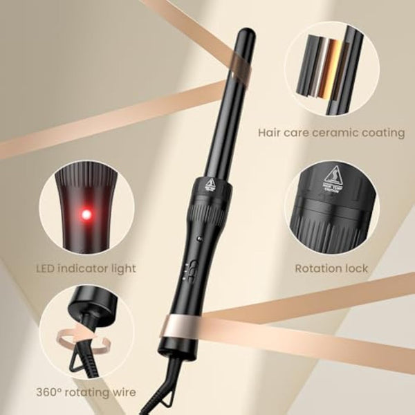 Hair Waver Curling Wand Iron Tong, Chopstick, 5 in 1 Hair Curler for Long Hair 10mm-32mm with 2 Crocodile Clips 1 Anti-Scald Silicone Gloves, PTC Ceramic Triple Barrels LCD 180°C & 210°C