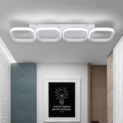 EIDISUNY Modern Led Ceiling Lights, 4 Square White Ceiling Lamp LED, Indoor Led Ceiling Lighting Fixtures for Porch Hallway Bedroom Living Room Kitchen Office Entrance - 44W Cool White Light (White)