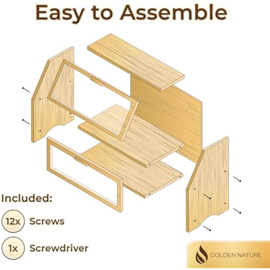 Golden Nature Double Layer Bamboo Bread Box for Kitchen Countertop - Large Wooden Storage Box w/Clear Display Windows - Food Keeper for Muffins, Bagels & Cookies