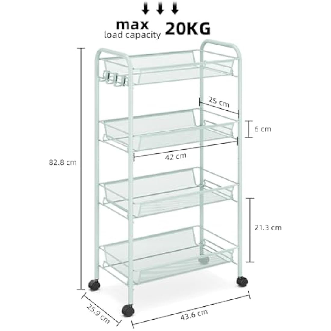 APEXCHASER 4-Tier Rolling Cart,Easy Assemble Mobile Storage Trolley On Wheels,Slide Out Utility Cart Shelving Units Kitchen Bathroom Laundry Room,Green