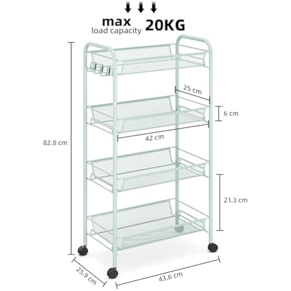 APEXCHASER 4-Tier Rolling Cart,Easy Assemble Mobile Storage Trolley On Wheels,Slide Out Utility Cart Shelving Units Kitchen Bathroom Laundry Room,Green