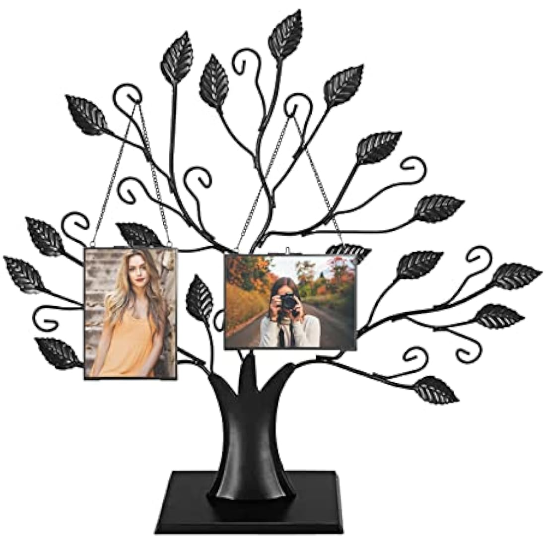 SUMTree Set of 2 Black Glass Hanging Photo Picture Display Frame, Floating Glass Picture Frame with Chain for Family Tree Mini Photo, Gallery Wall Art Work, Pressed Flower, collage, etc, 5 * 7 inch