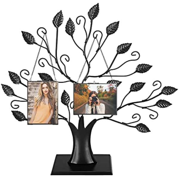 SUMTree Set of 2 Black Glass Hanging Photo Picture Display Frame, Floating Glass Picture Frame with Chain for Family Tree Mini Photo, Gallery Wall Art Work, Pressed Flower, collage, etc, 5 * 7 inch