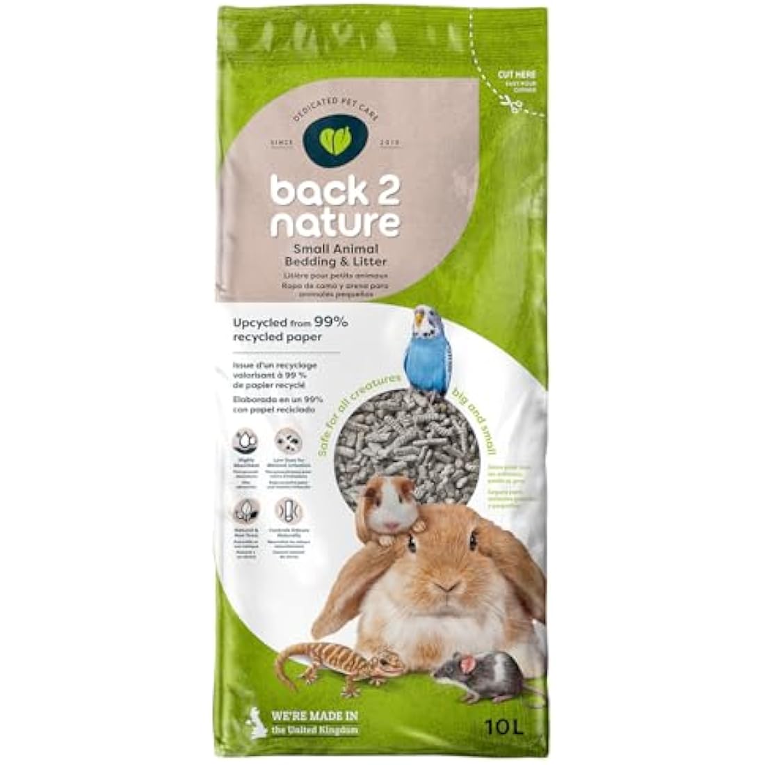Back 2 Nature Bedding and Litter, (10l) Highly Absorbent 99% Recycled Paper Litter for Small Pets, Dry & Fresh Smelling Rabbit, Bird, Ferret and Hamster Cage, Soft, Safe & Compostable Hamster Bedding