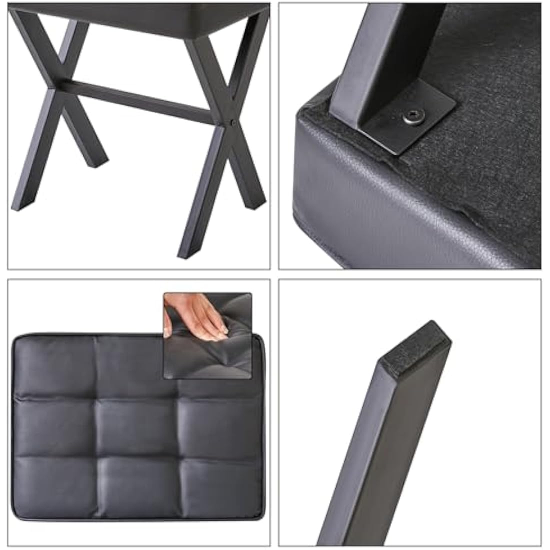 IBUYKE Square Makeup Stool with X-Leg Foot Rest, PU Footrest Stool, Ottoman Seat Vanity Stool, Multi-Use as Small Side Table, for Bedroom, Living Room, Black L/G-71B