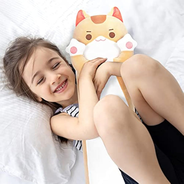 Mewaii 36in Long Cat Plush Pillows Stuffed Animals Squishy Pillows - Plushie Cute Kitty Sleeping Hugging Plush Pillow Soft Toys for Kids, Brown Cat Body Pillow