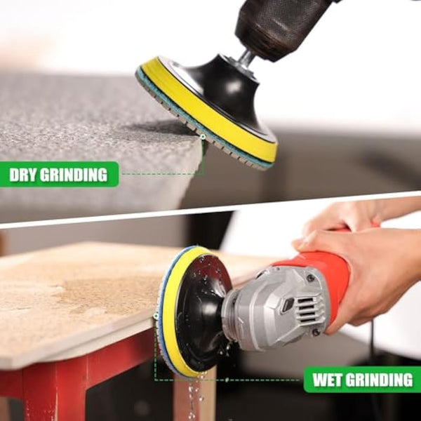 4 Inch Diamond Polishing Pads with 5/8’’-11 Backer Pad, 12PCS Wet/Dry Granite Stone for Drill, Grinder, Polisher, 50-6000 Grit Polishing Pad for Concrete Marble Stone Countertop Quartz
