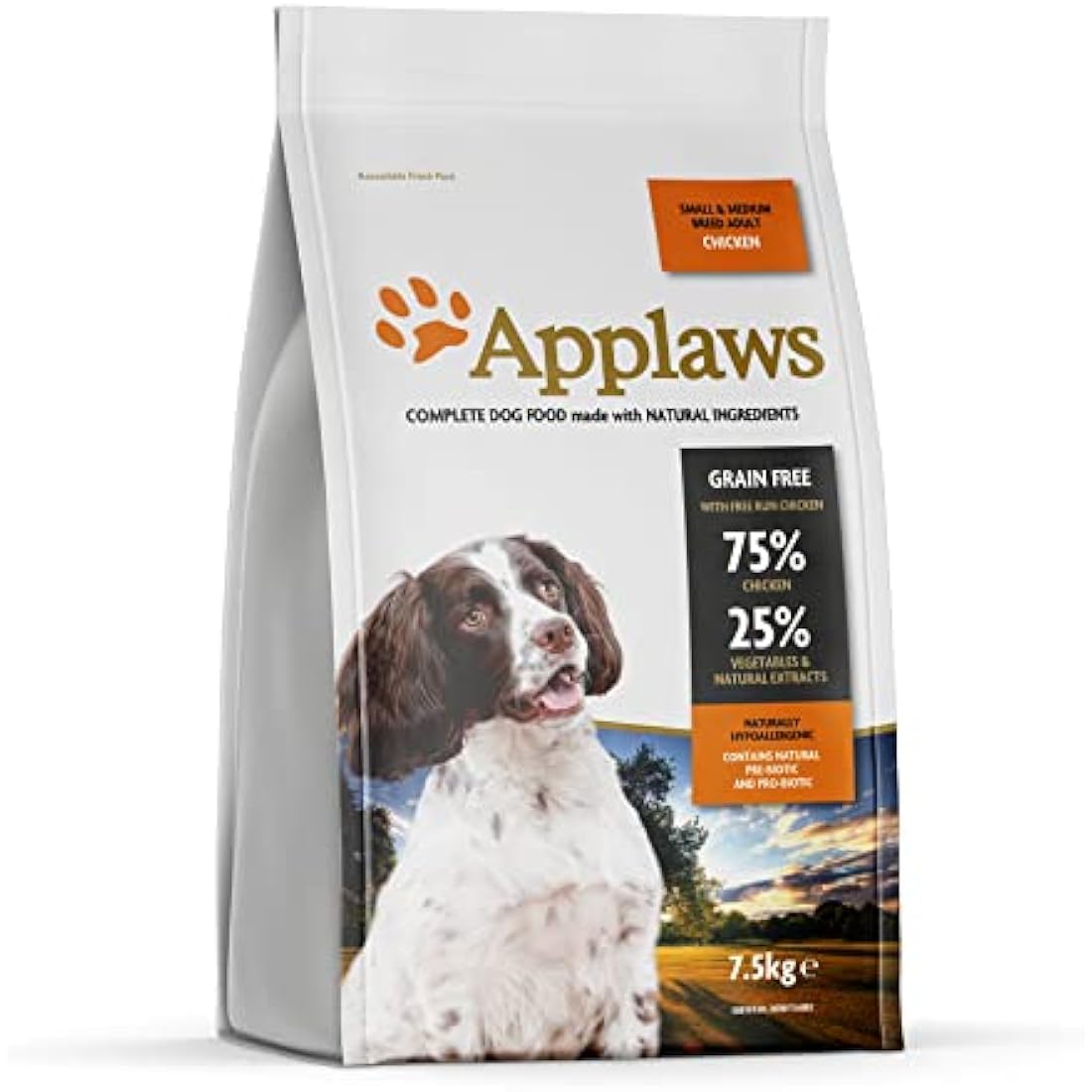 Applaws High Protein Complete and Grain Free Dry Dog Food 7.5 kg for Adult Medium and Small Dog Breeds, Chicken (Pack of 1)