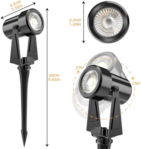 Totofac Garden Spike Lights, 12V 18W Pathway Lights 4-Pack COB LED Garden Spotlights，Ip65 Waterproof Outdoor Landscape Spotlights with Spike Stand for Garden, Yard, Lawn(Warm White) (20, Watts)