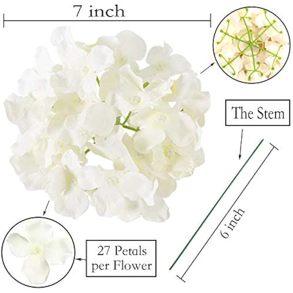 FagusHome 7 inch Silk Hydrangea Heads Artificial Flowers Heads with Stems Fake Hydrangea Flowers for Home Wedding Decor,Pack of 25 (White)