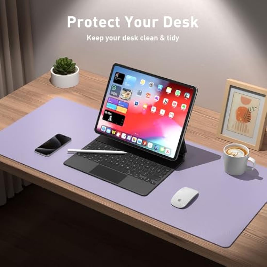 Leather Desk Pad Protector,Mouse Pad,Office Desk Mat, Non-Slip PU Leather Desk Blotter,Laptop Desk Pad,Waterproof Desk Writing Pad for Office and Home (80cmx40cm, Lavender)