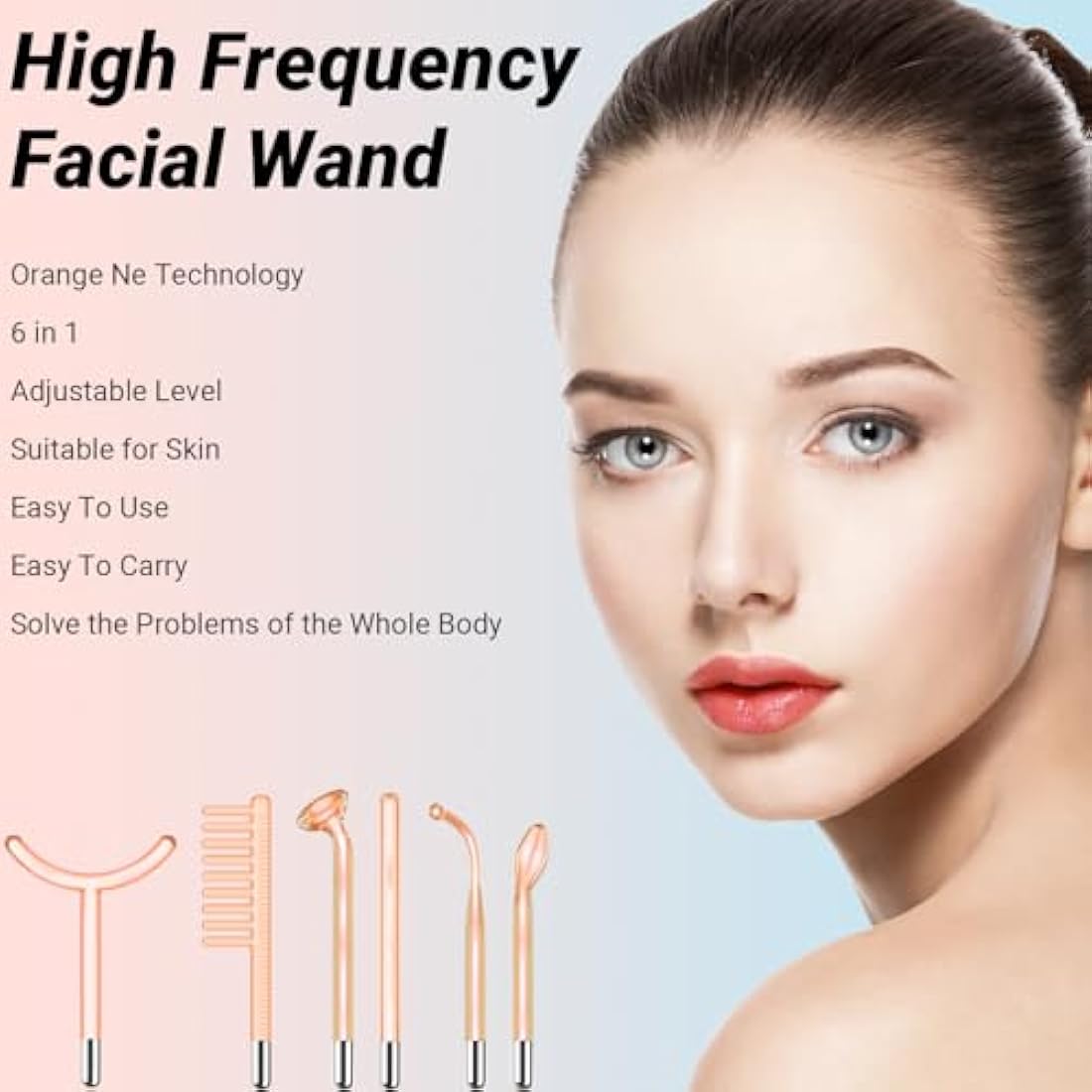 High Frequency Wand - TUMAKOU 6 IN1 Portable Neon High Frequency Facial Skin Tightening Wand Machine - Orange Light Therapy Electrode Face Device for Acne,Wrinkle,Hair - with Different 6 Glass Tubes