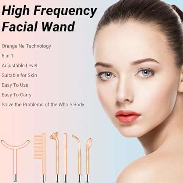 High Frequency Wand - TUMAKOU 6 IN1 Portable Neon High Frequency Facial Skin Tightening Wand Machine - Orange Light Therapy Electrode Face Device for Acne,Wrinkle,Hair - with Different 6 Glass Tubes