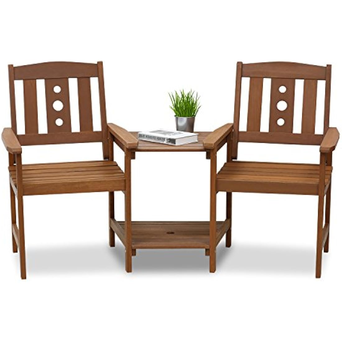 Furinno Outdoor Hardwood Jack & Jill Chair Set, Wood, Natural, 162.1 (W) x 91.4 (H) x 72.9 (D) cm