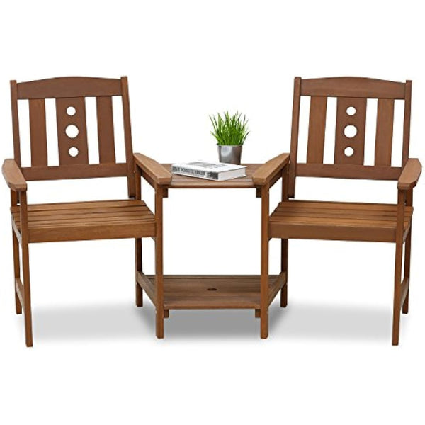 Furinno Outdoor Hardwood Jack & Jill Chair Set, Wood, Natural, 162.1 (W) x 91.4 (H) x 72.9 (D) cm