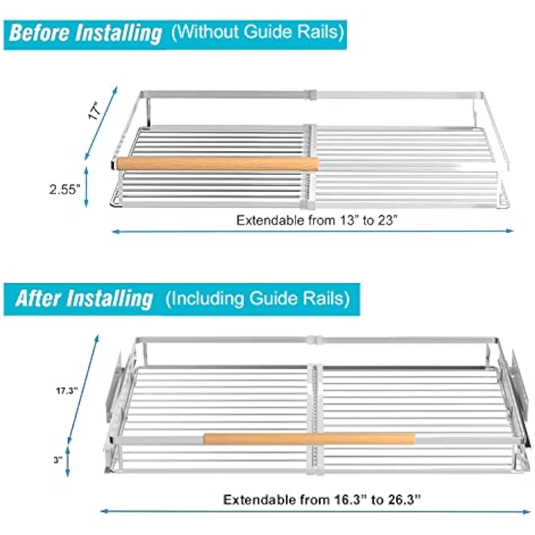 iPEGTOP Pull Out Cabinet Drawer Shelf Organizer, Extendable Sliding Slide Out Pantry Shelves Storage Heavy Duty for Kitchen Cabinets Under Sink, Adjustable Width 16.3~26.3" W x 17.3" D