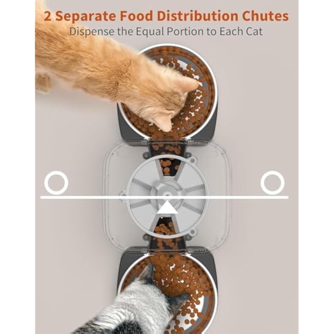 HoneyGuaridan Automatic Cat Feeders for 2 Cats, 3.5L Cat Food Dispenser with Double Bowls,Two Way Splitter Timed Cat Feeder for Dry Food, Programmable 1-6 Meals Control, Dual Power Supply, 10s Call