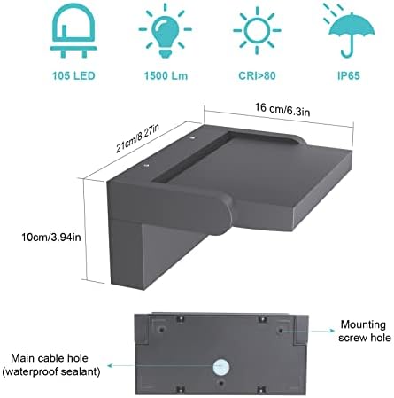 Klighten 24W LED Wall Light Outdoor Indoor Waterproof IP65, Adjustable Aluminum Wall Lamp, Modern Outside Light Mains Powered for Entrance Garden Terrace, 1500LM, Anthracite, Natural White 4000K