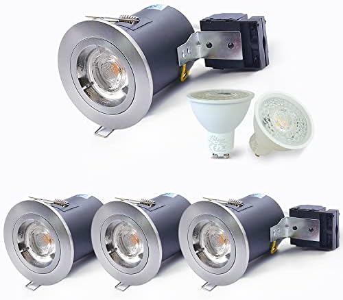 4XSweier IP20 Fire Rated LED Downlights for Ceiling,90 Minute Fire Rated GU10 Downlights, 5W 6000K Cool White Ceiling Recessed Spotlights Fittings with Satin Nickel (Non-Dimmable)