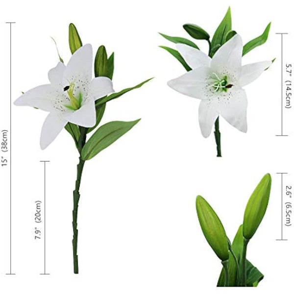 Olrla White Artificial Lily Flowers 6 pcs, Easter Lily, Waterproof Fake Flowers for Graveside Wedding Party Bathroom Garden Decor