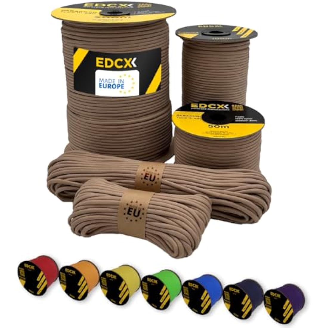 EdcX Paracord 4mm, 35+ Solid Colors (10m, 15m, 30m, 50m, 100m, 300m) | Ideal for Crafting, DIY, Camping, Survival, Outdoor | 100% Nylon Rope 4mm | Tactical Cord 550 Type III
