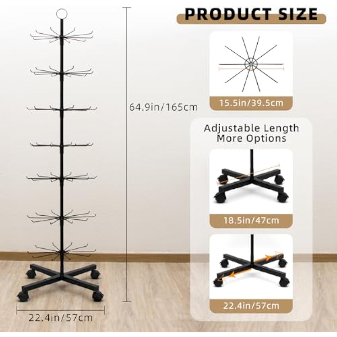 ANBOXIT Retail Display Rack, Rotating Display Rack for Jewelry Vendor Events & Stores, 7 Tier Movable and Adjustable 1 PCS - Black