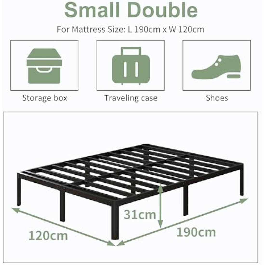 Lutown-Teen Small Double Bed Frame 30.5 cm High with Rounded Corner Legs, Heavy Duty Metal Bed Frame 4ft with Steel Slats Support, Storage Space Underneath, Noise Free, Easy Assembly, Black
