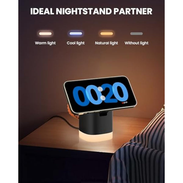 JoyGeek 3-in-1 Charger Stand for Magsafe, Foldable Wireless Charging Station with Night Lights, Magnetic Charger Dock for iPhone 16/15/14/13/12 Pro/Max, AirPods 4-2, Apple Watch 2-10/Ultra (Black)