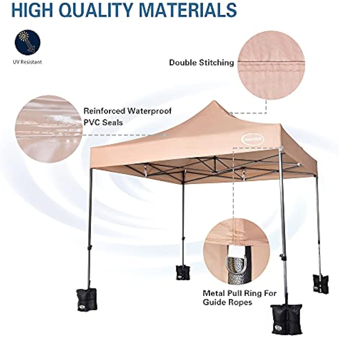MAXIMUS HEAVY DUTY POP UP GAZEBO 3m x 3m COMMERCIAL MARKET STALL WITH 4 WEIGHT BAGS (4 Walls, Beige)