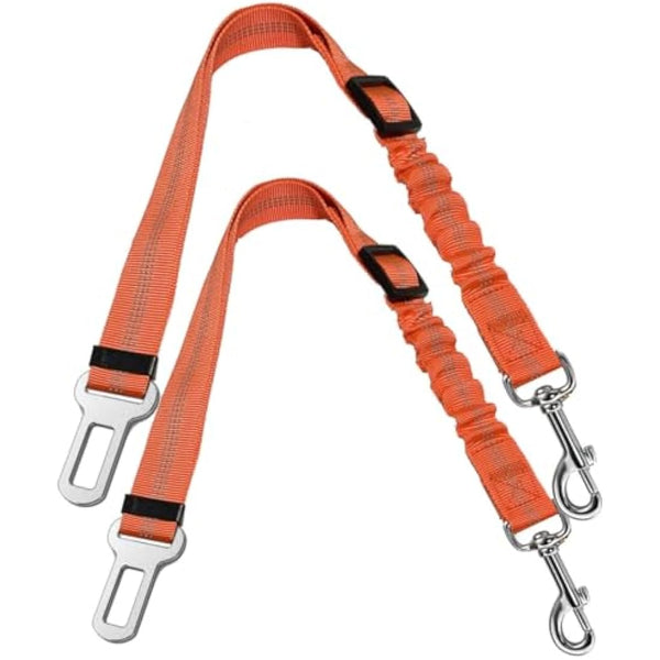 GoBuyer Dog Car Seat Belt for Pet Dogs Safety Harness Travel Accessories in UK, with Adjustable Heavy Duty Nylon and Anti Shock Elastic Bungee Buffer (Orange, Pack of 2)