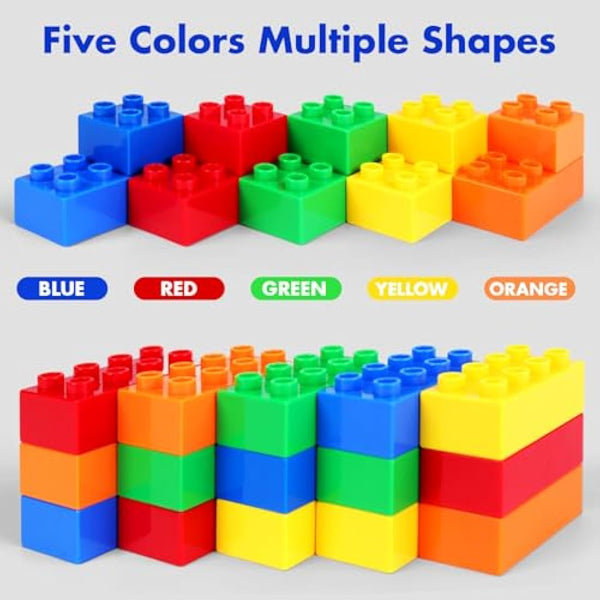 HIUME Large Building Block Set, 100 Building Blocks, Compatible with Duplo Building Bricks, Suitable for Children Aged 3 4 5 6 Years, A Great Building Block Gift for Boys and Girls.