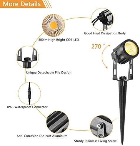 ECOWHO Garden Lights Mains BS Plug Extendable Outdoor Spotlights 21m LED Spike Uplighter Wire Metal Outside Waterproof Lighting Warm White for Path Tree(Ground Stake&Wall Mounted, DIY to 8 Spots)