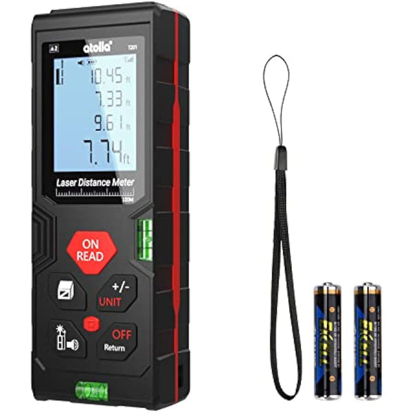 atolla Laser Measure Device, Laser Distance Meter up to 100m / ± 2mm Digital Measure Tool Range Finder with Bubble Level and Large LCD Backlit and Waterproof IP54
